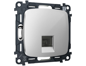 Комплект механизма компьютерной розетки Ambrella Volt RJ-45 (8P8C) CAT6A экранированной с автоматической защитной шторкой OMEGA MO412005 Серебро глянец QUANT (OP4120, VM185)