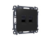 Комплект механизма компьютерной двойной розетки RJ-45 Ambrella Volt MA812110 (8P8C) CAT6 с автоматической защитной шторкой Alfa Черный матовый Quant