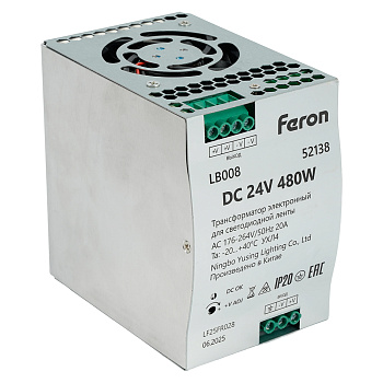 Трансформатор электронный на DIN-рейку Feron LB008 480W 24V IP20 52138