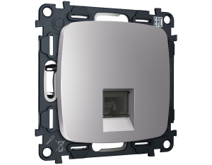 Комплект механизма компьютерной розетки Ambrella Volt RJ-45 (8P8C) CAT6A экранированной с автоматической защитной шторкой OMEGA MO512005 Сталь матовый QUANT (OP5120, VM185)