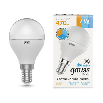 Лампа светодиодная диммируемая Gauss E14 7W 3000K-4000K-6500K груша матовая 1053147