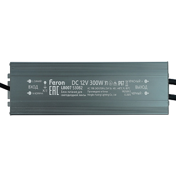 Трансформатор электронный для светодиодной ленты Feron LB007 300W 12V IP67 (драйвер) 53082