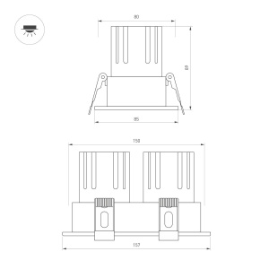 Карданный светильник Arlight MS-FLOW-BUILT-S157x85-2x6W Day4000 (WH, 38 deg, 230V) (IP20 Металл) 060938
