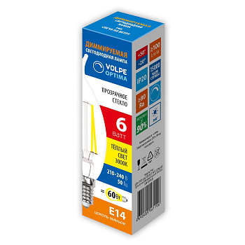 Лампа светодиодная диммируемая Volpe Optima LED-CW35-6W/3000K/E14/CL/DIM/SLF UL-00009243