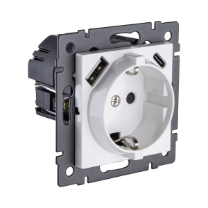 Розетка штепсельная SCHUKO 16A/250 В с USB A+C 20W, белый Kollinger REA-004WH для Aspekt, Eleganz, Reflex