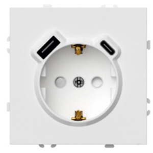 Розетка 1-местная з/ш с/з 16А + USB + Type C (механизм) Stekker Эмили 250В 20W белый фарфор soft-touch RST16-5119-01 50217