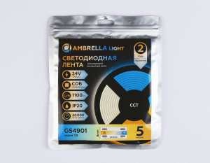 Светодиодная лента Ambrella Light Illumination COB 608Led/ 12W m/ 24V IP20 CCT 3000-6500K/ 5m*8mm*2.2mm (3 конт.) GS4901