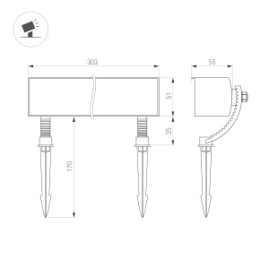 Ландшафтный светильник Arlight KT-BASOMI-12W Warm3000 (Серый, 60x100 deg, 24V) (IP65 Металл) 060667