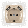 Розетка с заземлением, шторками + 2 USB Arte Milano 205.47-1.shampan