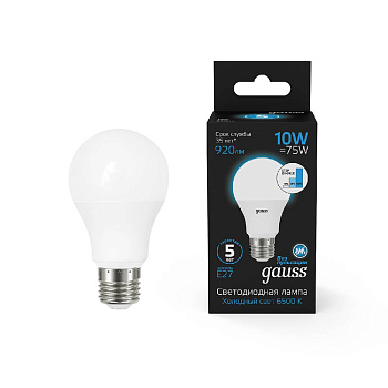 Лампа светодиодная диммируемая Gauss E27 10W 6500K груша матовая 102502310-S