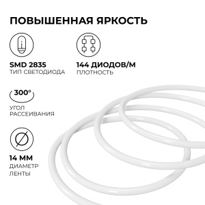 Комплект светодиодного неона Apeyron 220В, 6Вт/м, зеленый, smd 2835, 144д/м 10м, IP65,  с аксессуарами (сетевой шнур, заглушка, крепеж - 10шт) 10-118
