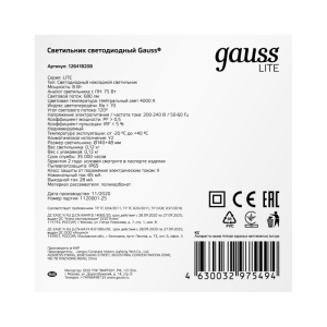 Пылевлагозащищенный светильник Gauss 126418208