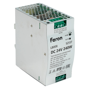 Трансформатор электронный на DIN-рейку Feron LB008 240W 24V IP20 52137