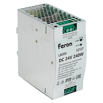 Трансформатор электронный на DIN-рейку Feron LB008 240W 24V IP20 52137