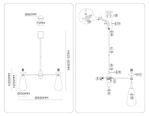 Люстра на штанге Ambrella Light High Light Ceramo Modern LH53305