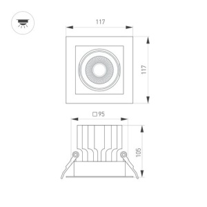 Встраиваемый карданный светильник Arlight MS-VORTEX-BUILT-S117x117-20W Day4000 (WH-WH, 40 deg, 230V) (IP20 Металл) 057919