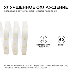 Светодиодная лента Apeyron Стандарт 220В 2835 6Вт/м 6500К 50м IP65 17-42