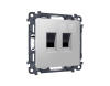 Комплект механизма компьютерной двойной розетки RJ-45 Ambrella Volt MA412110 (8P8C) CAT6 с автоматической защитной шторкой Alfa Серебро глянец Quant