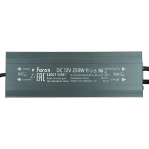 Трансформатор электронный для светодиодной ленты Feron LB007 250W 12V IP67 (драйвер) 53081