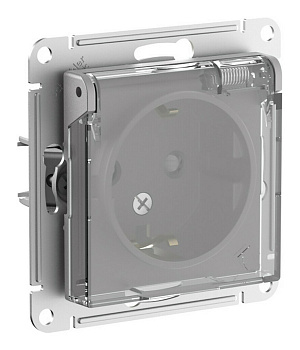 Розетка с/з со шторками с прозрач. крышк, 16А,IP44, мех Systeme Electric AtlasDesign Aqua Алюминий ATN440346