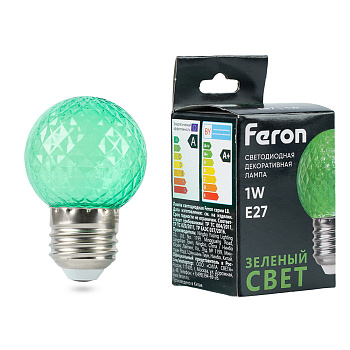 Лампа светодиодная Feron LB-385 шар зеленый прозрачный E27 1W 230V 52163