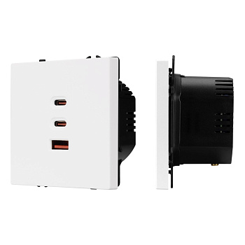 USB Розетка тип А+С+С софт-тач белый кварц Arlight SCT-MUACC-SFPL-FC-WH (65W, QC3) 061839(1)
