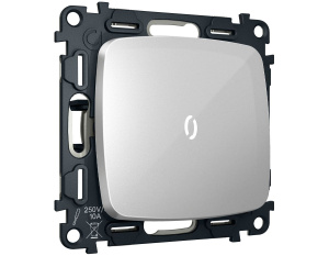 Комплект механизма 1-кл выключателя с самовозвратом с подсветкой 5600K OMEGA Серебро глянец QUANT Ambrella Volt MO402055 (OP4020, VM113, G14W)