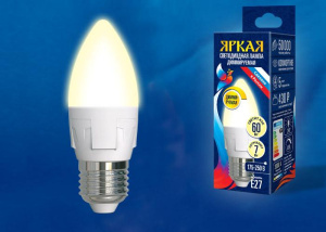 Лампа светодиодная диммируемая (UL-00004296) Uniel E14 7W 3000K матовая LED-C37 7W/3000K/E14/FR/DIM PLP01WH