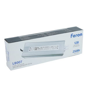 Трансформатор электронный для светодиодной ленты Feron LB007 250W 12V IP67 (драйвер) 53081