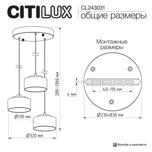 Подвесной светильник Citilux Espace CL243031