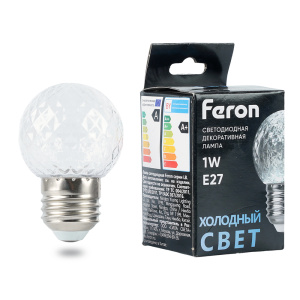 Лампа светодиодная Feron LB-385 шар прозрачный E27 1W 230V 6400K 52176