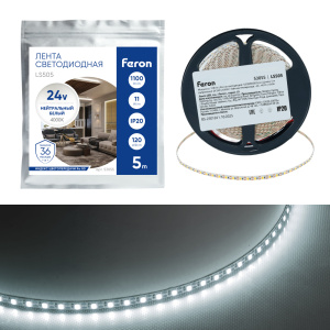 Светодиодная лента 24V Feron LS505 , 120*SMD2835, 11W/m, IP20, 4000К (белый нейтральный) 53055