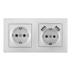 Розетка двойная (двухпостовая) c USB Arte Milano SET06-2-47-1-40-1 silver