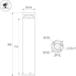 Ландшафтный светильник Arlight LGD-OTIS-20W-H800 Warm3500-MIX (Вишня, 315 deg, 230V) (IP65 Металл) 055762