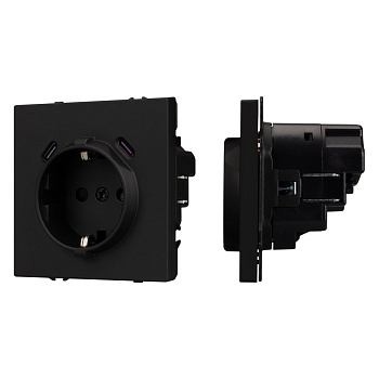 Розетка зк со шторками с USB тип C+С софт-тач черный оникс Arlight SCT-MUCC-SFPL-BK (250V, 16A) 061813(1)