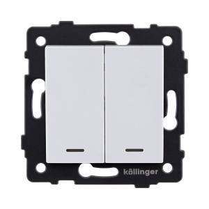 Выключатель кнопочный 2-клавишный 10А/250В с LED подсветкой, белый Kollinger REA-S-014WH для Aspekt, Eleganz, Reflex