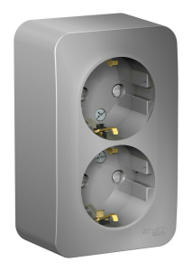 Розетка 2-ая с/з со шторками 16А, 250В, изолир. Пластина Systeme Electric Blanca наруж Алюминий BLNRA011213