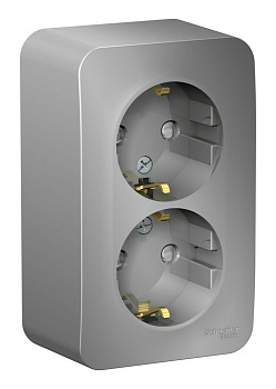Розетка 2-ая с/з со шторками 16А, 250В, изолир. Пластина Systeme Electric Blanca наруж Алюминий BLNRA011213