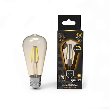 Светодиодная филаментная лампа Gauss Filament E27 6W 2400K 102802006-D
