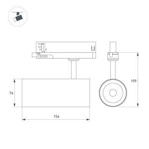 Трековый трехфазный светильник Arlight LGD-GERA-TRUECOLOR-4TR-R74-20W Warm3000 CRI98 (Черный, 15 deg, 230V) (IP20 Металл) 059917