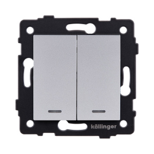 Выключатель кнопочный 2-клавишный 10А/250В с LED подсветкой, серый Kollinger REA-S-014GY для Aspekt, Eleganz, Reflex
