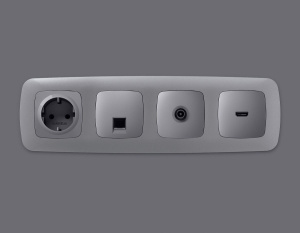 Комплект механизма компьютерной розетки Ambrella Volt RJ-45 (8P8C) CAT6A экранированной с автоматической защитной шторкой OMEGA MO512005 Сталь матовый QUANT (OP5120, VM185)
