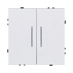 Выключатель 2-клавишный проходной 10А/250В с LED подсветкой, белый глянцевый Kollinger Eclipse EC-011WG