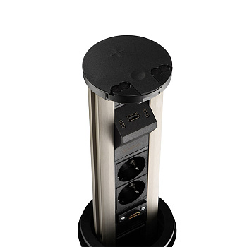 Блок розеток 12J (2 секции, USB type A+C + RJ45 + HDMI) беспроводная зарядка Mebax 00-00002597