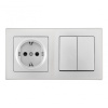 Выключатель двухклавишный с розеткой Arte Milano SET06-2-30-2-40-1 silver