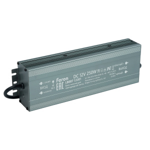 Трансформатор электронный для светодиодной ленты Feron LB007 250W 12V IP67 (драйвер) 53081