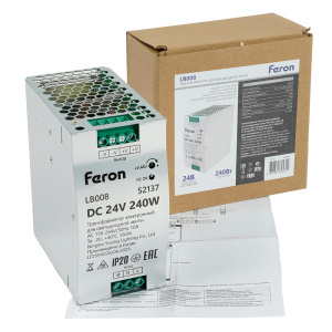 Трансформатор электронный на DIN-рейку Feron LB008 240W 24V IP20 52137