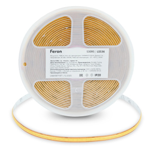 Светодиодная лента Feron LS536 24V 720*COB 10W/m IP20 6500К 53095