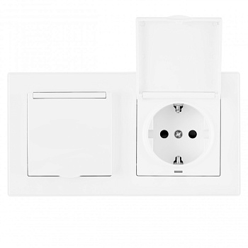 Розетка двойная (двухпостовая) с/з и шторками Arte Milano SET06-2-41-1x2 white