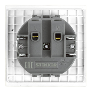 Розетка 1-местная с защитной шторкой (механизм) Stekker б/з Мия 250В 16А RST16-3109-01 белая магнолия 50439